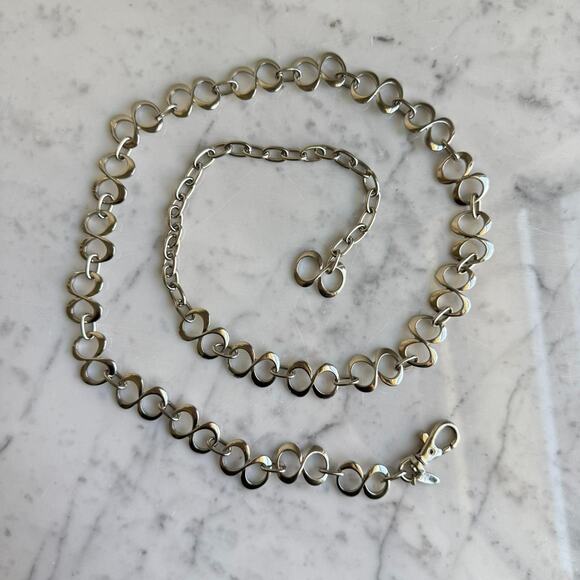 Vintage Silver Tone Geometric Adjustable Chain Belt - Picture 2 of 4